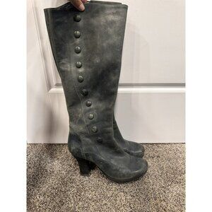 Miz Mooz Ladies Victorian Button Zip Grey Blue Boots Heel 8/8.5